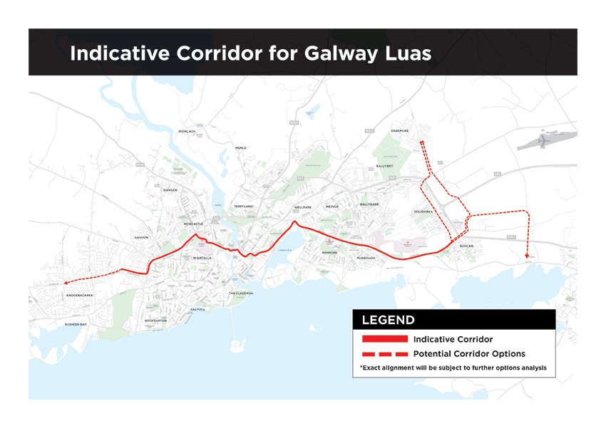 Indicative Corridor for Galway Luas 850 x 601 pixels