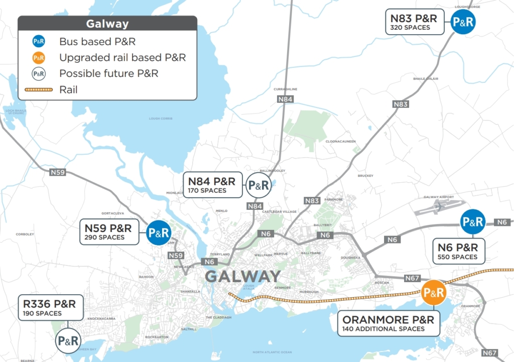 Galway Park and Ride map Oct 2024