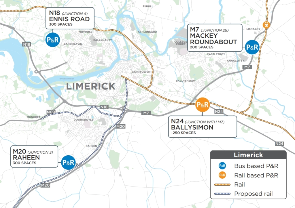 Limerick Park and Ride map Oct 2024