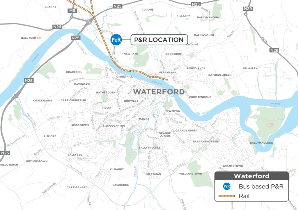 Waterford Park and Ride map Oct 2024