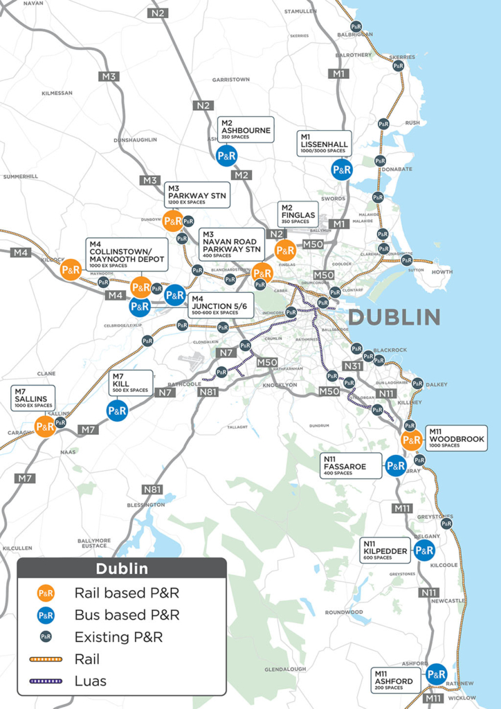 Dublin Park and Ride map Dec 2024